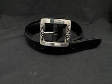 Authentic Chrome Hearts Sterling Silver Buckle with Black Leather Belt Size 36