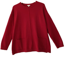 J. Jill Ribbed Pocket Crewneck Sweater Pullover True Red Size M WARM    