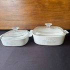 Vintage Pyrex Blue Floral Square Casserole Dish with Lid