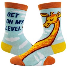 Youth Get On My Level Socks Funny Tall Giraffe Novelty Graphic Footwear