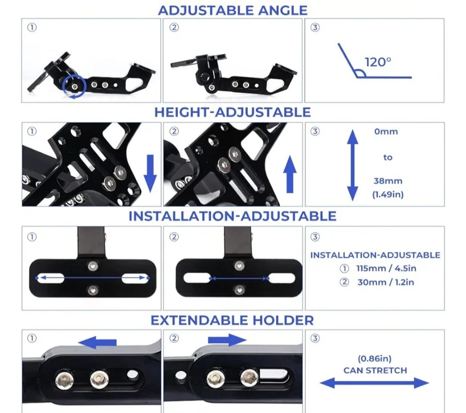 通用摩托车车牌支架挡泥板消除器套件带浅黑色 — 第 3/4 张图片