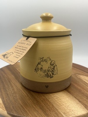 DEMDACO Kindness Hunny Pot Winnie The Pooh Stoneware Cookie Jar Yellow Lidded 8 