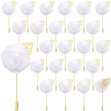 24 PCS Boutonniere Rose Wedding Buttonholes Pocket for Men Prom Party White