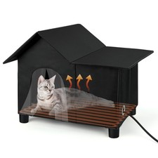 Large Heated Cat House for Outside, Elevated Outdoor Cat House Weatherproof w...