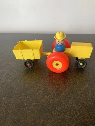 Fisher Price Vintage Little People Tractor and cart with Wooden Farmer