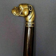 Vintage Brass Handle Wooden Walking Stick Bulldog Head Victorian Gift Cane
