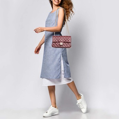 Chanel Burgundy Quilted Leather Medium Camellia Crush Flap Bag | eBay