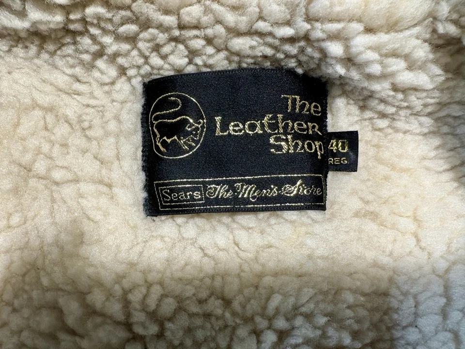 VTG 70s Sears The Leather Shop Shearling Suede Jacket Men 40 Western Sherpa Coat - Image 3 of 4