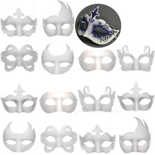 14 PCS DIY White Masks Paper Half Face Masquerade Masks Craft Mardi Gras Mask...