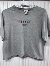 Vintage 90s Reebok Performance Embroidered T Shirt Women Large Made in USA Gray