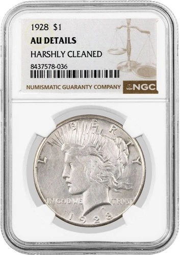 1928 $1 Silver Peace Dollar NGC UNC Details Harshly Cleaned Key Date Coin