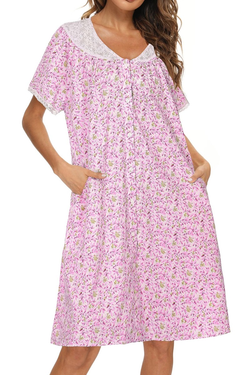 AVIIER 100% Cotton House Dress for Women Short Sleeve Housecoat Duster Robe  w... | eBay