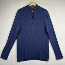 Tasso Elba 1/4 Zip Sweater Men's Large See Note Blue 100 Cotton Ribbed Pullover