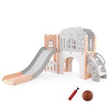 COSTWAY 9 in 1 Toddler Slide L Shaped Kids Slide and Climber Playset