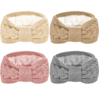 4 Stück Winter Strick-Stirnbänder Twist Cable Head Wraps Fuzzy Lined Stirnband K