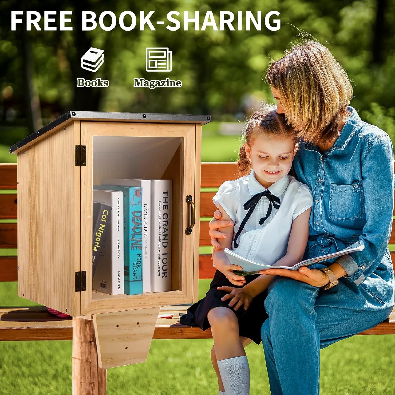Outdoor Library Box with Little Library Mount,Diy Book Box outside Storage Cabin