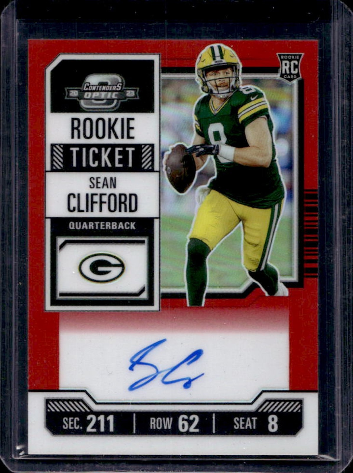 2023 Contenders Optic Sean Clifford RC Red Rookie Ticket Auto #62/175