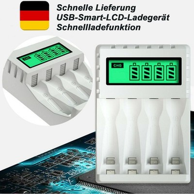USB LCD Slot Batterieladegerät AA/AAA Akkus NiMH Akku Ladegerät für 4