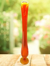 Vintage L.E. Smith Amberina Swung Glass Vase 17.5  Tall MCM Pedestal