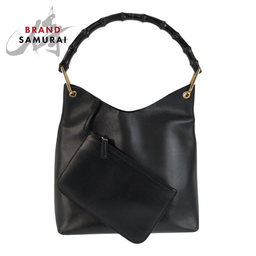 Gucci Bamboo Black Gold Hardware Leather 001 2058 1880 0 Shoulder Bag Handbag La