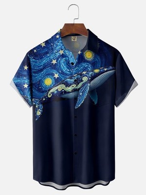 Starry Sky Whale Chest Pocket Hawaiian Shirt