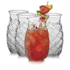 Libbey Tiki Pineapple Glasses Set of 4, Tropical, 17 Ounces,