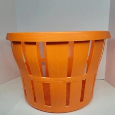 Vintae Orange Plastic Bushel Basket Basketweave Laundry Basket W/ Handles Retro