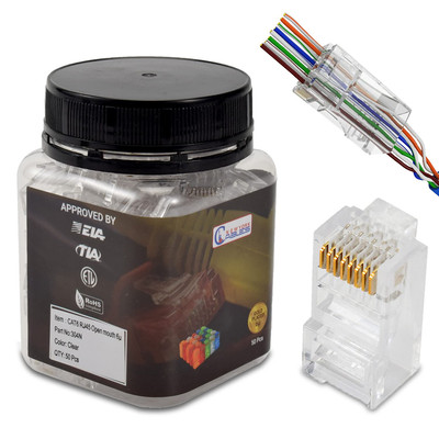Cat6 Pass through EZ RJ45 Connector End Modular Plug UTP Ethernet Cables 50-Pac