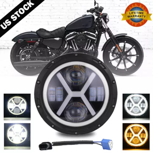 7" Inch LED Headlight Projector DRL Motorcycle For Harley Dyna Cafe Racer Bobber