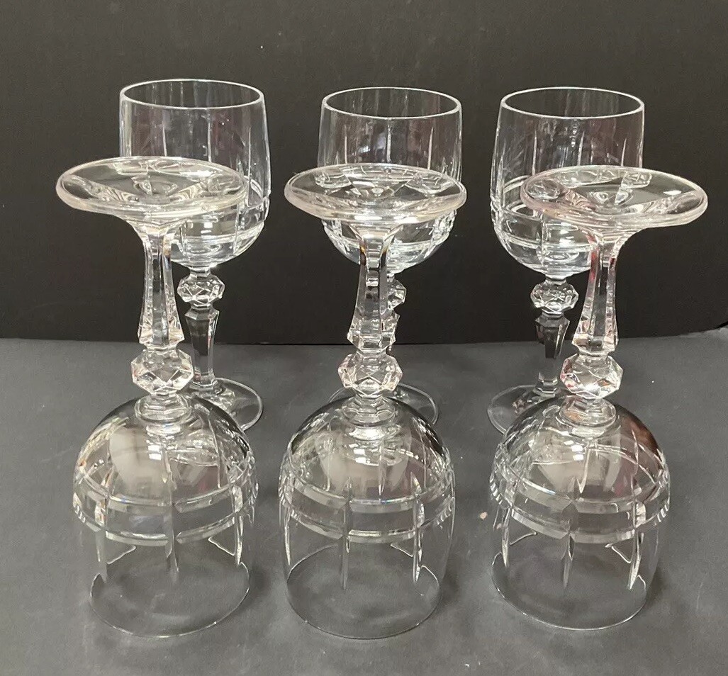 BOC37 Bohemian Crystal Crystalex 6 Wine Glasses Vertical