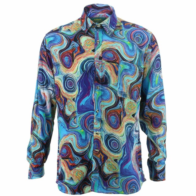 Mens Shirt Loud Originals REGULAR FIT Lines Blue Retro Psychedelic