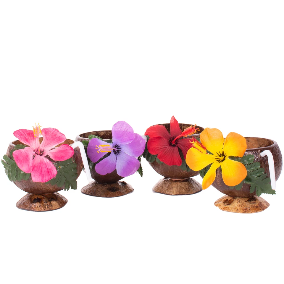 Luau 4 Pessoas Copo de Coco, Pick & Agitador 16 peças Pacote de Utensílios de Festa, Marrom Multi - Imagem 3 de 4