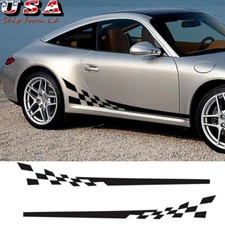 Black Racing Flag Checker Side Skirt Stripe Vinyl Decal Stickers For Porsche 911