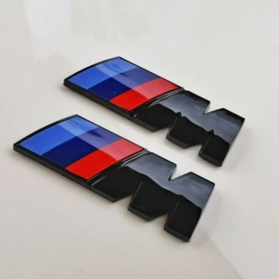 2 Stk Für BMW M Emblem Logo Kotflügel badge Seite Aufkleber Glänzend Schwarz - Bild 1 von 4