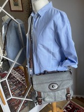 Fossil Maddox Grey Leather & Tan Satchel Bag With Shoulder Strap