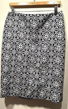 Talbots Pencil Skirt Navy Blue White Size 8 M Flower Cotton Blend