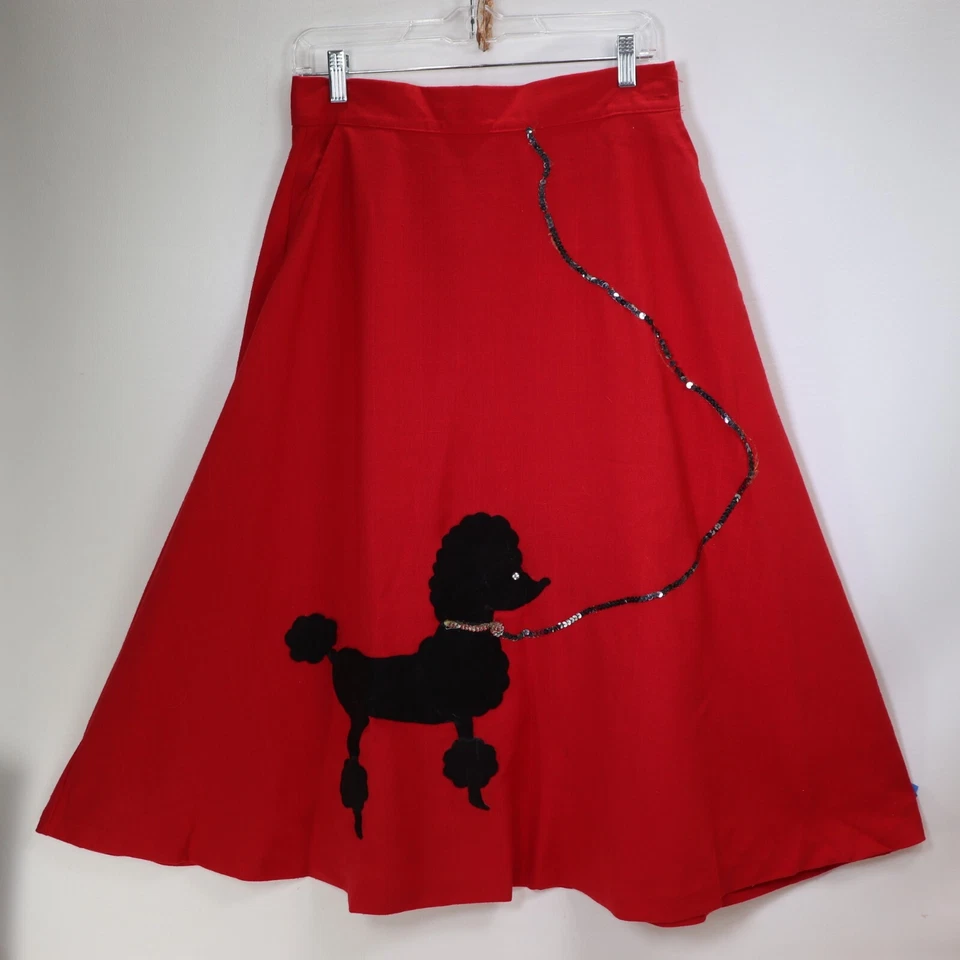 Falda De Colección Worthington S Roja Algodón Rayón Negro Fieltro Caniche Línea A Lentejuelas Correa Foto 2 de 4