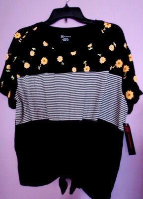 LADIES JUNIORS NWT SZ XL 15-17 MULTI- COLOR TOP BLACK YELLOW FLOWERS STRIPES NB