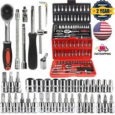 46Pcs Socket Wrench Set 1/4" Drive Ratchet Metric Kit Garage Car Repair Tool US