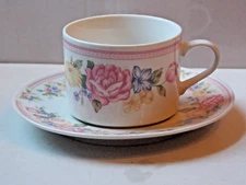 CHINA PEARL Cup & Saucer JUBILEE PATTERN # 3855 PINK BAND MULTICOLOR FLORAL