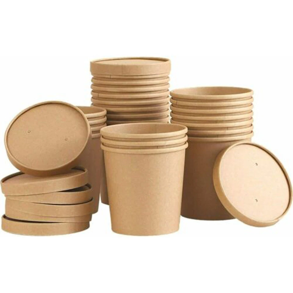 Soup Bucket Container with Lids Takeaway Tubs Cups Noodles Deli Biodegradable