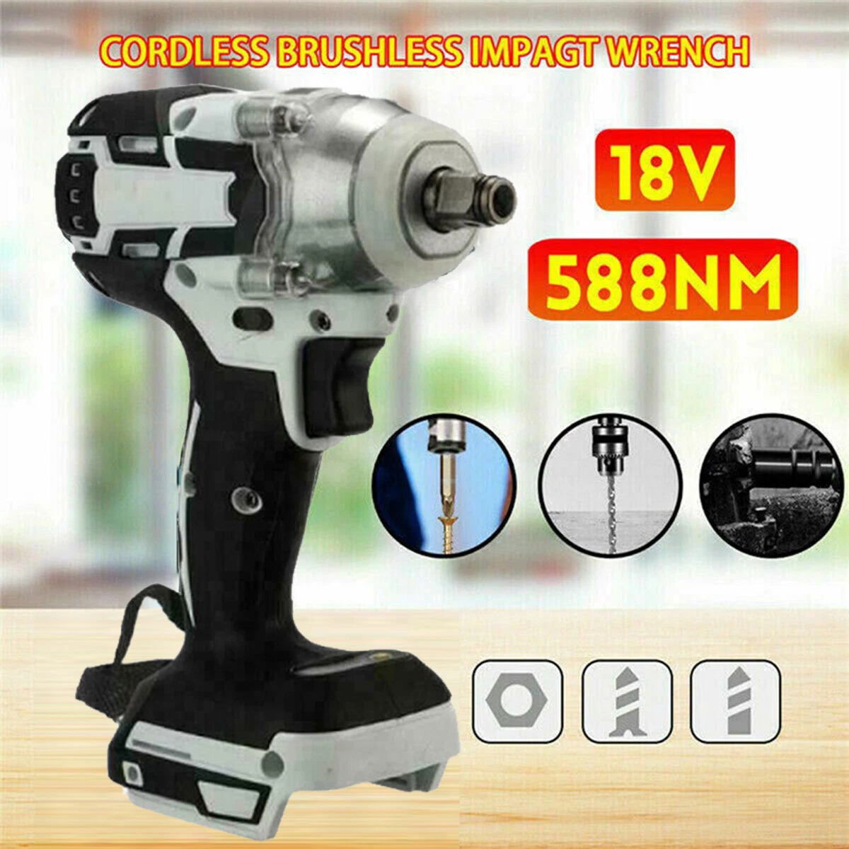 588 Nm Cordless Impact Wrench For Makita Black Brushless 1 2 18V Li ion Driver