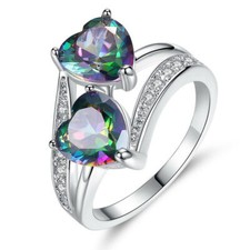 925 Sterling Silver Rainbow Mystical Fire Topaz Wedding Engagement Ring Size 7