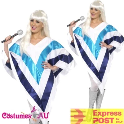 Ladies 70s Super Trooper Poncho Costume ABBA Music Dancing Queen Fancy Dress  - Photo 1/4
