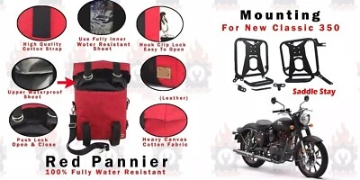 Paire de sacoche militaire rouge "avec support pour Royal Enfield New Classic... - Photo 1/4