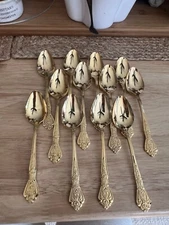 Rogers Gold Rose Pattern Silverware Flatware Stainless Korea 12 Teaspoons
