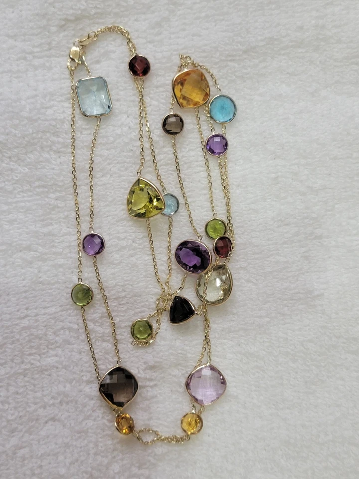 Collar de piedras preciosas de oro amarillo multicolor 14k 36"  Foto 2 de 4