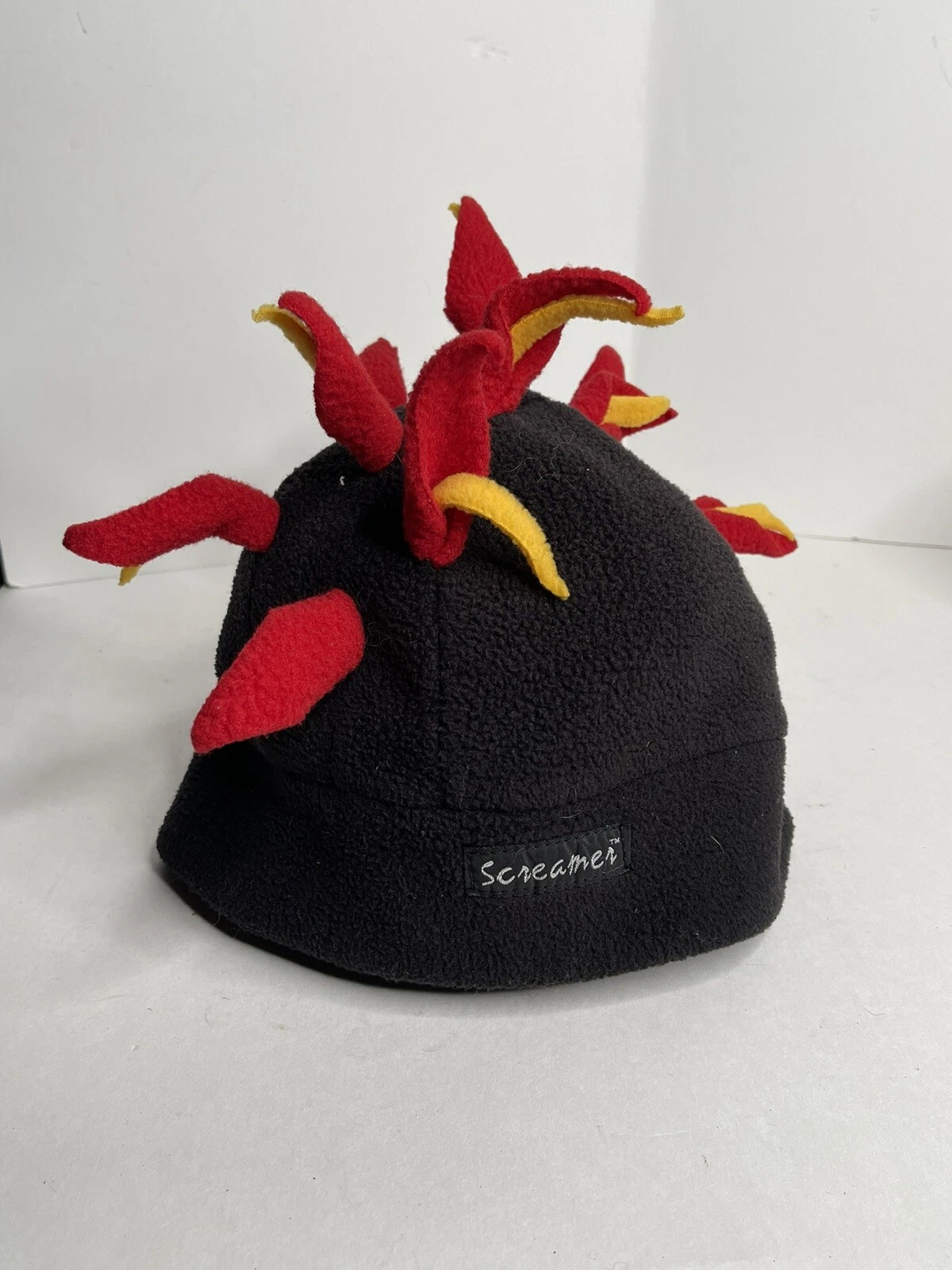 Vintage Screamer Flame Hat Black Fleece Beanie, 3D PolarTec