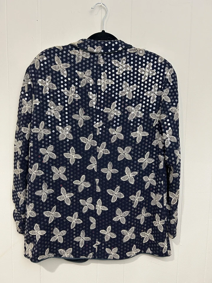 Chaqueta Blazer DE COLECCIÓN Damas 10 GIORGIO ARMANI Italia Azul y Marfil Lentejuelas Florales Foto 2 de 4