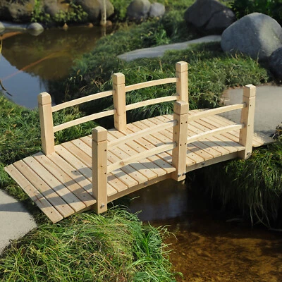 EPICOZY Wooden Garden Bridge Outdoor Arch Footbridge w/ Safety Rails Decor Pond Walkway
